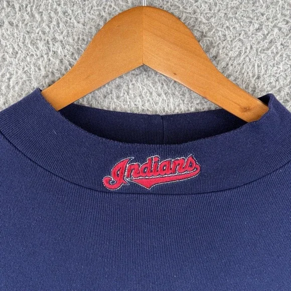 Vintage Cleveland Indians Shirt Men's XL Navy Blue Turtleneck Majestic USA Made - Picture 2 of 7